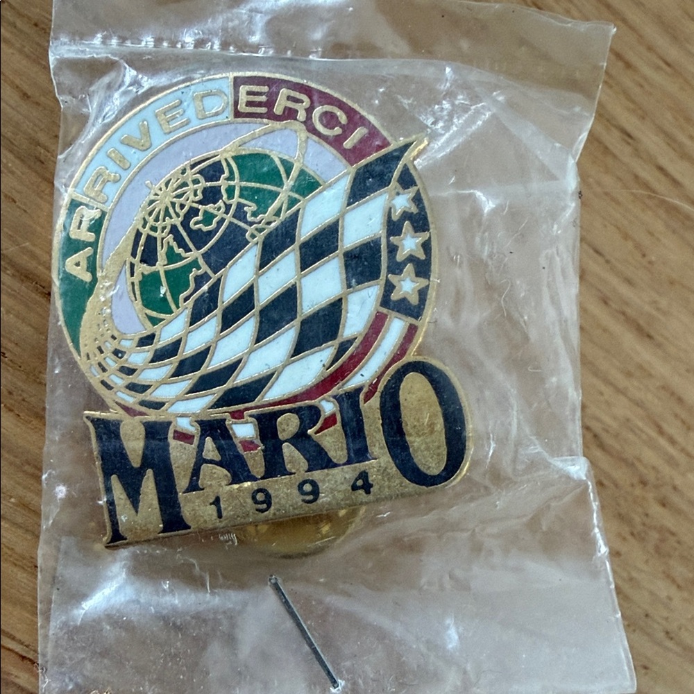Arrivederci Mario 1994 Pin never opened. VINTAGE racing hat or lapel pin